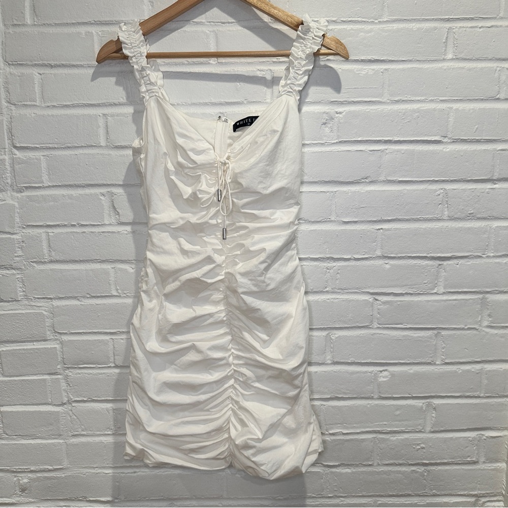 White Fox Boutique White Ruched Mini Dress Size Medium
